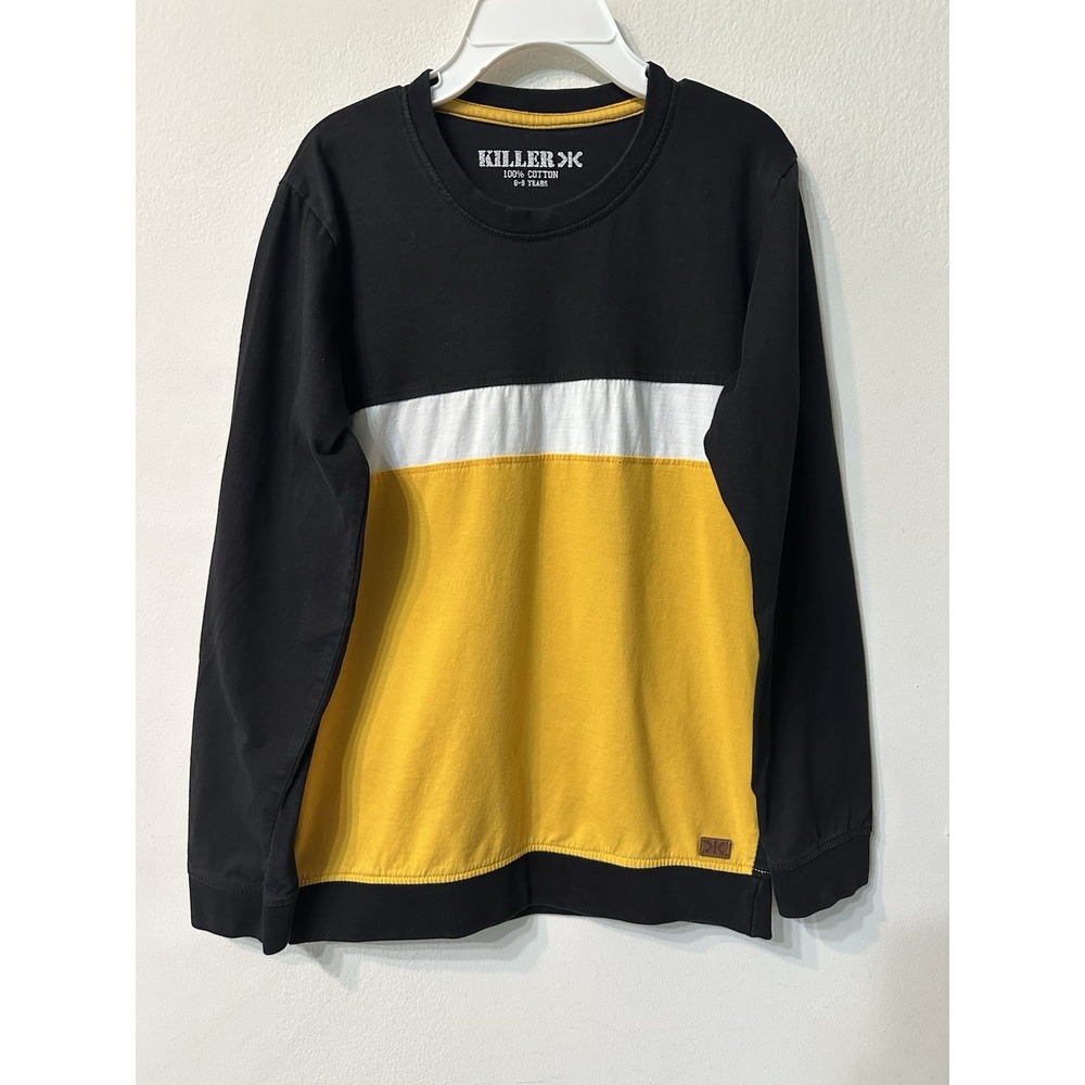 Killer Boys Colorblock Long Sleeve Shirt 8-9 Yrs Cotton Yellow Black Crewneck